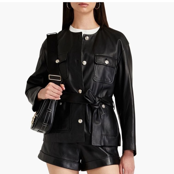 Maje belted leather jacket